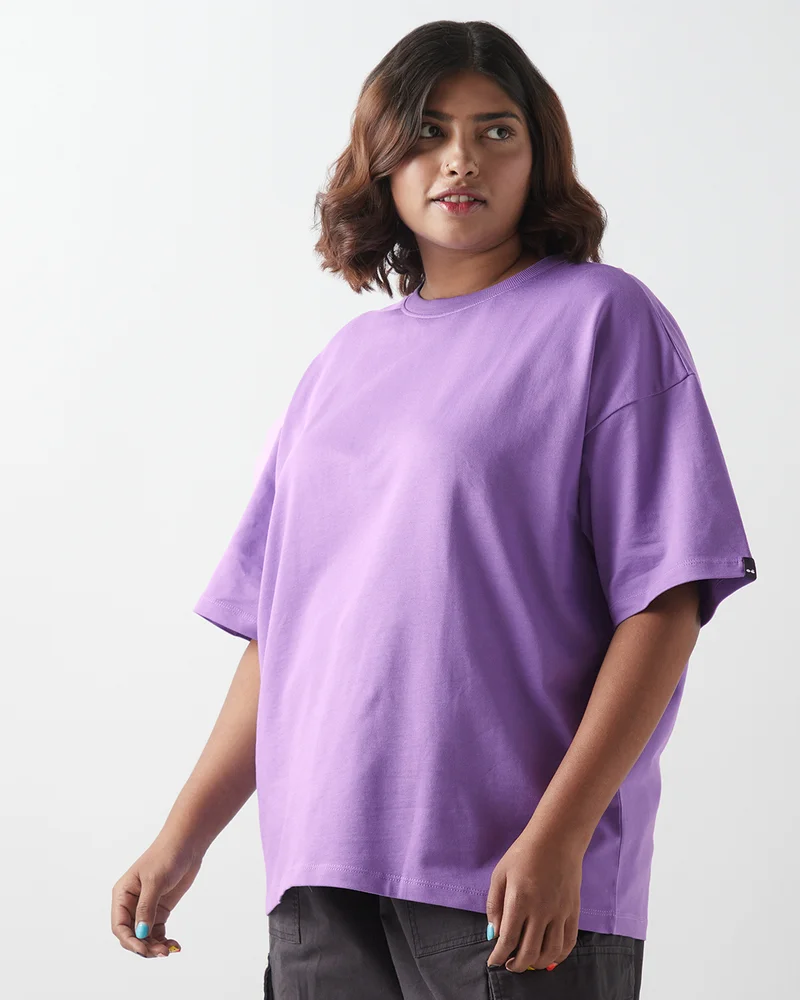 bewakoof Women's Paisley Purple Oversized Plus Size T-shirt